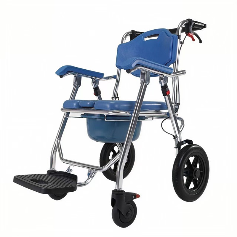 Shower Commode Wheelchair with 4 Lockable Wheels Footrests Portable Toilet chair for Adults Seniors