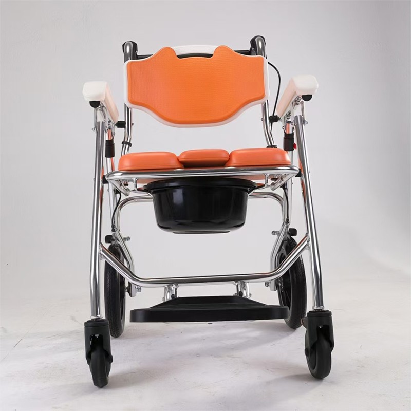 Shower Commode Wheelchair with 4 Lockable Wheels Footrests Portable Toilet chair for Adults Seniors